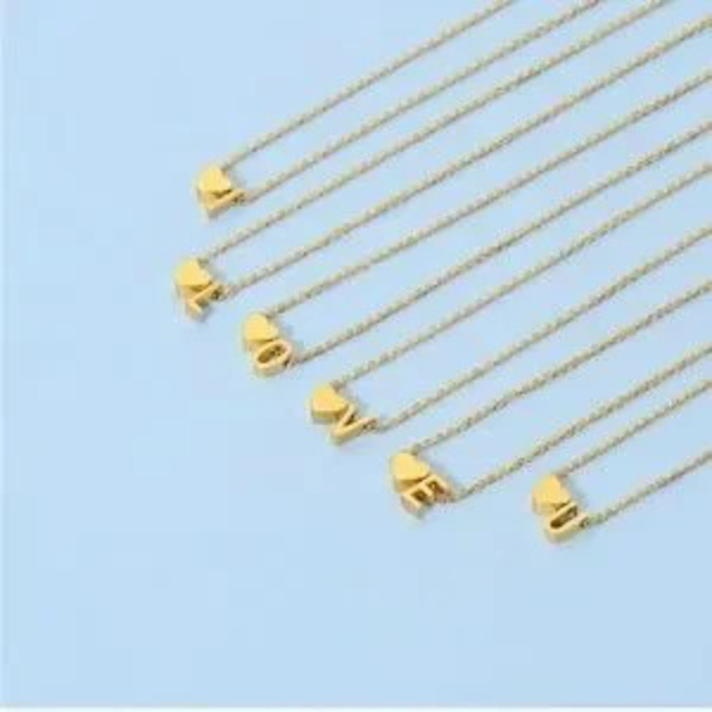 18K Gold Plated Personalized Letter Initial Heart Pendant Necklace